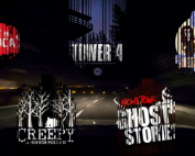 Empty highway at night with the logos for various podcasts overlayed