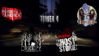 Empty highway at night with the logos for various podcasts overlayed